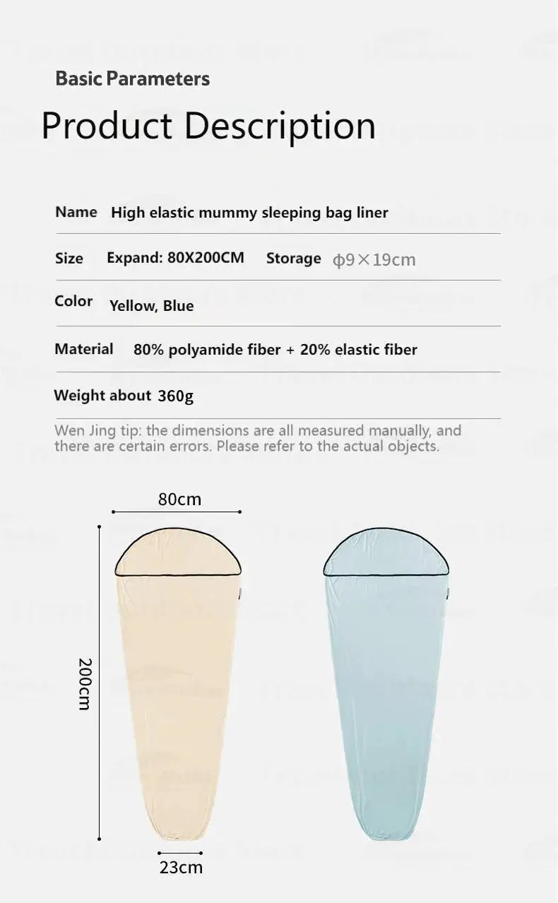 Naturehike sleeping bag liner by Simples Market, high-elasticity mummy travel sheet in yellow and blue, 2-pack