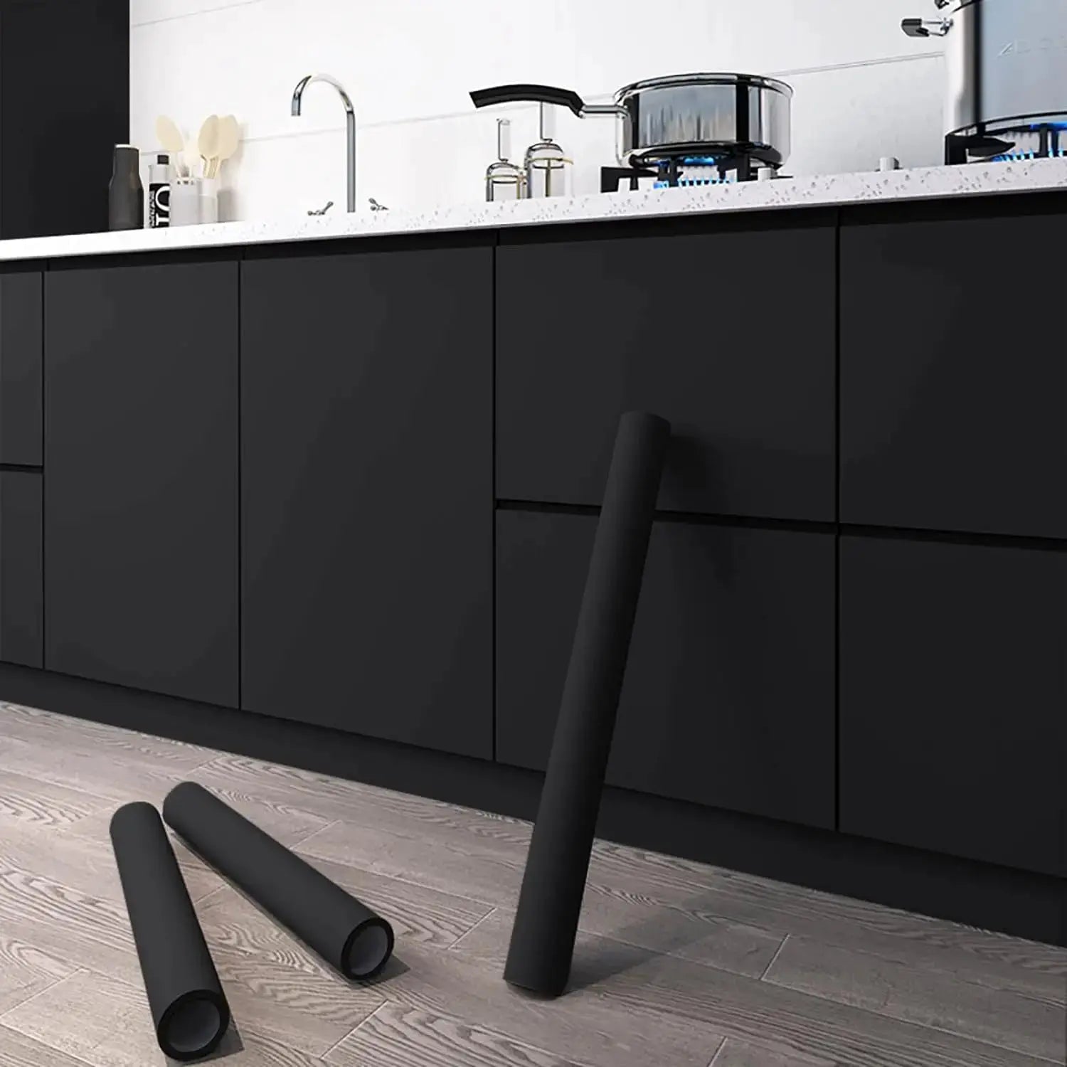 Thickened Pure Black Removable Waterproof Wallpaper Matte Self Adhesive Contact Paper for Walls Counters Cupboards PVC