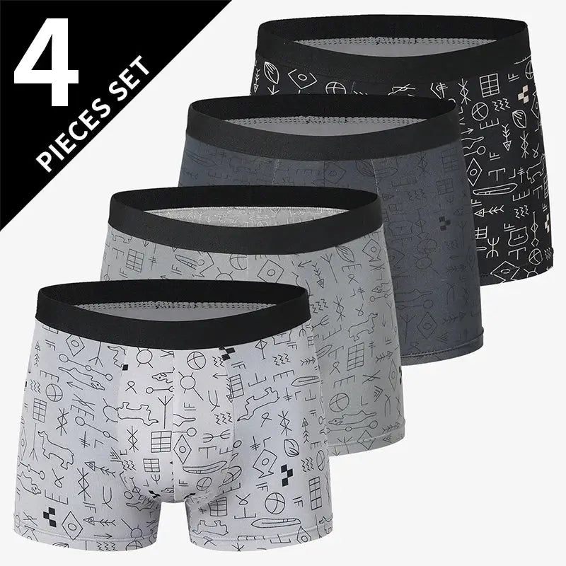 Men's boxer underwear 4-pack by Simples Market in gray tones with breathable antibacterial fabric.