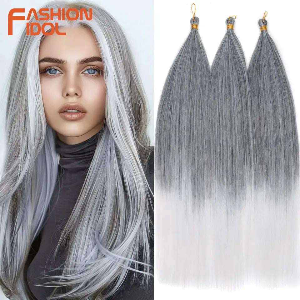 Simples Market 28in Ariel straight pony hair crochet braids extensions, 3-pack, silver grey ombre, synthetic