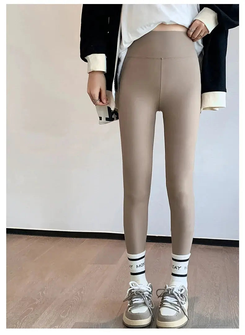 Leggings beige high-waisted seamless for women, athletic fit