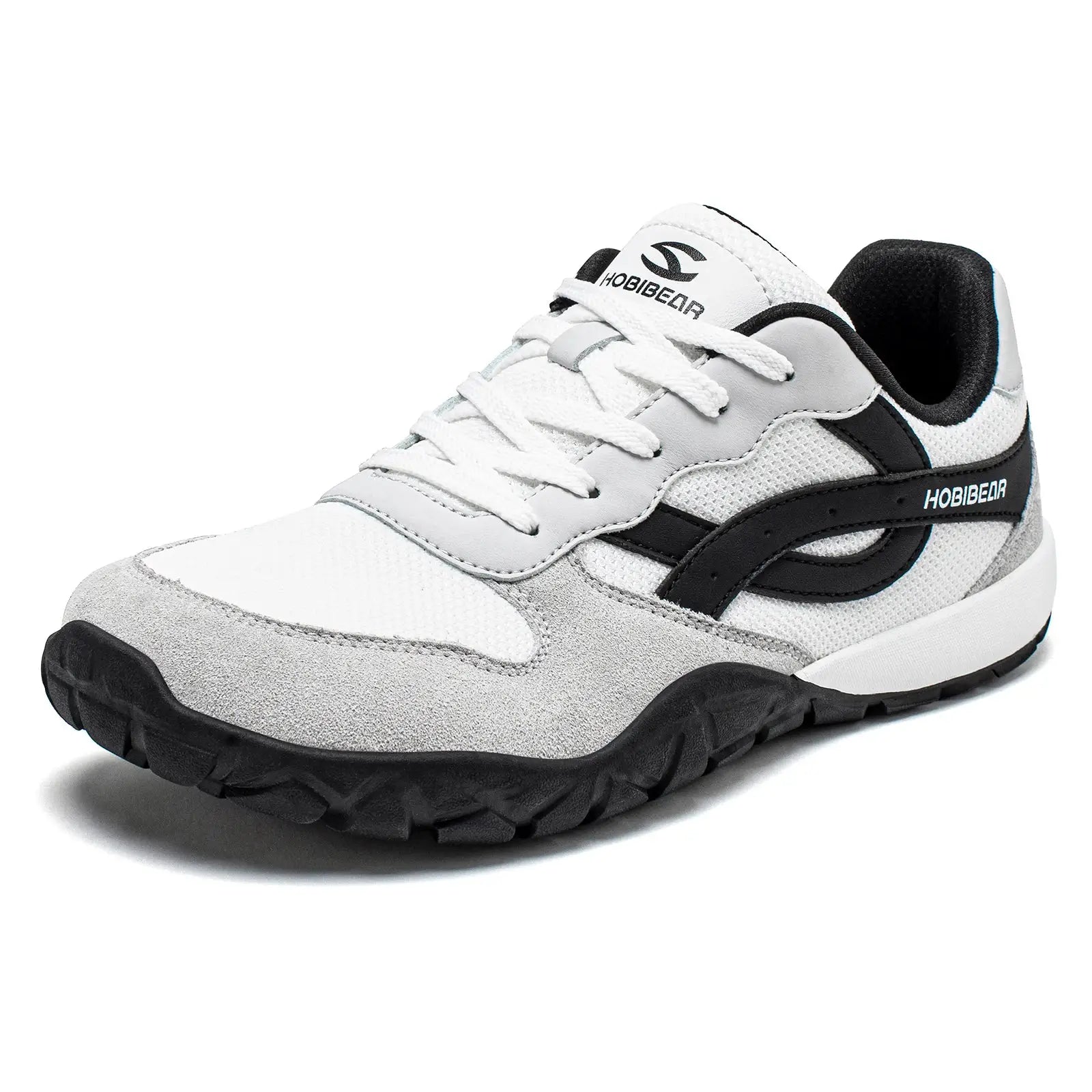 HOBIBEAR unisex wide-width sneakers in white/gray with black sole and side logo
