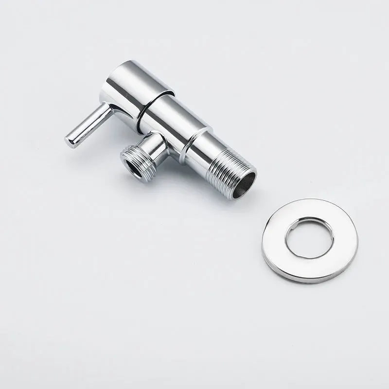 Simples Market ULA single cold water valve, chrome stainless steel angle valve with lever, includes escutcheon ring