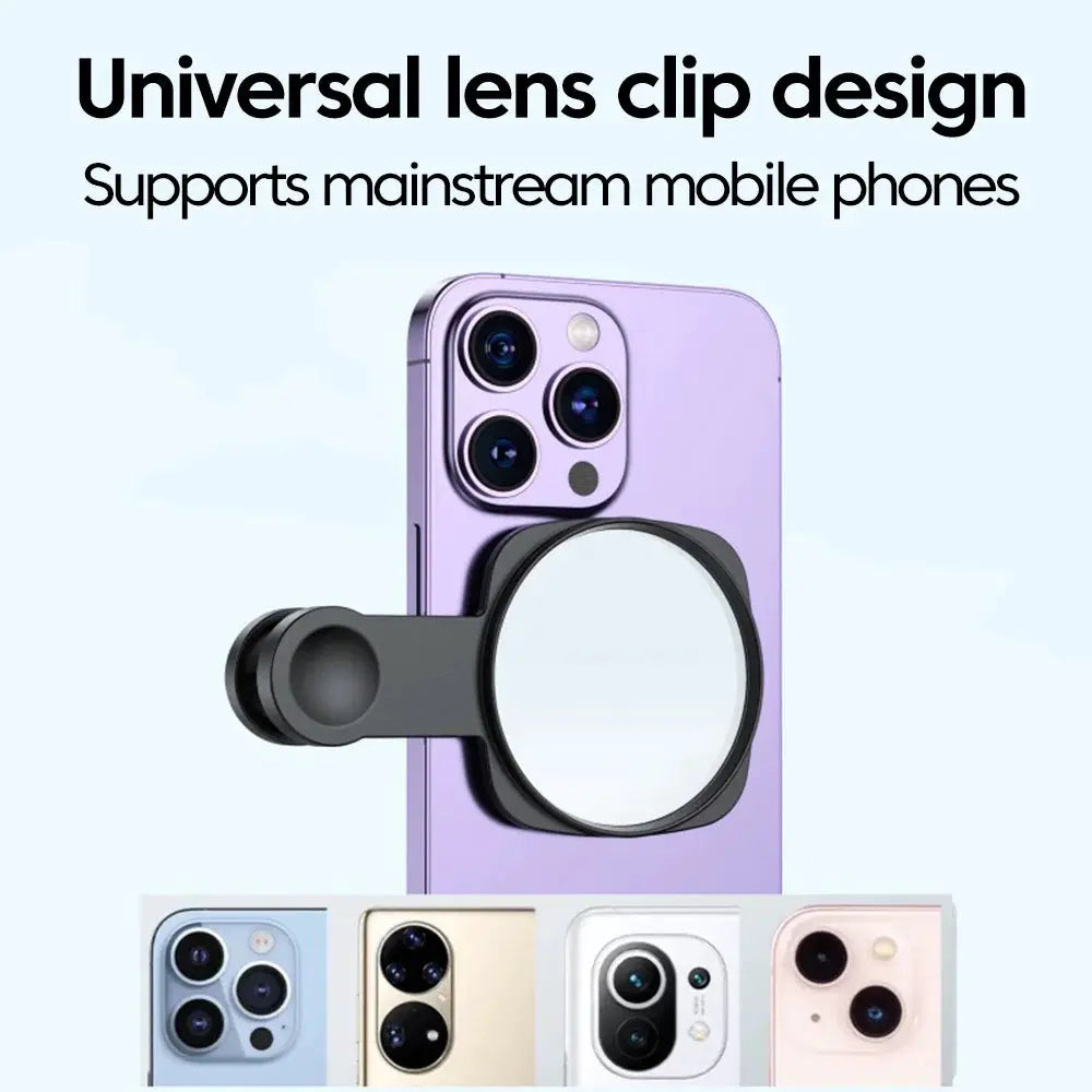 Smartphone lens clip with mirror, black universal design for iPhone and Samsung, Simples Market