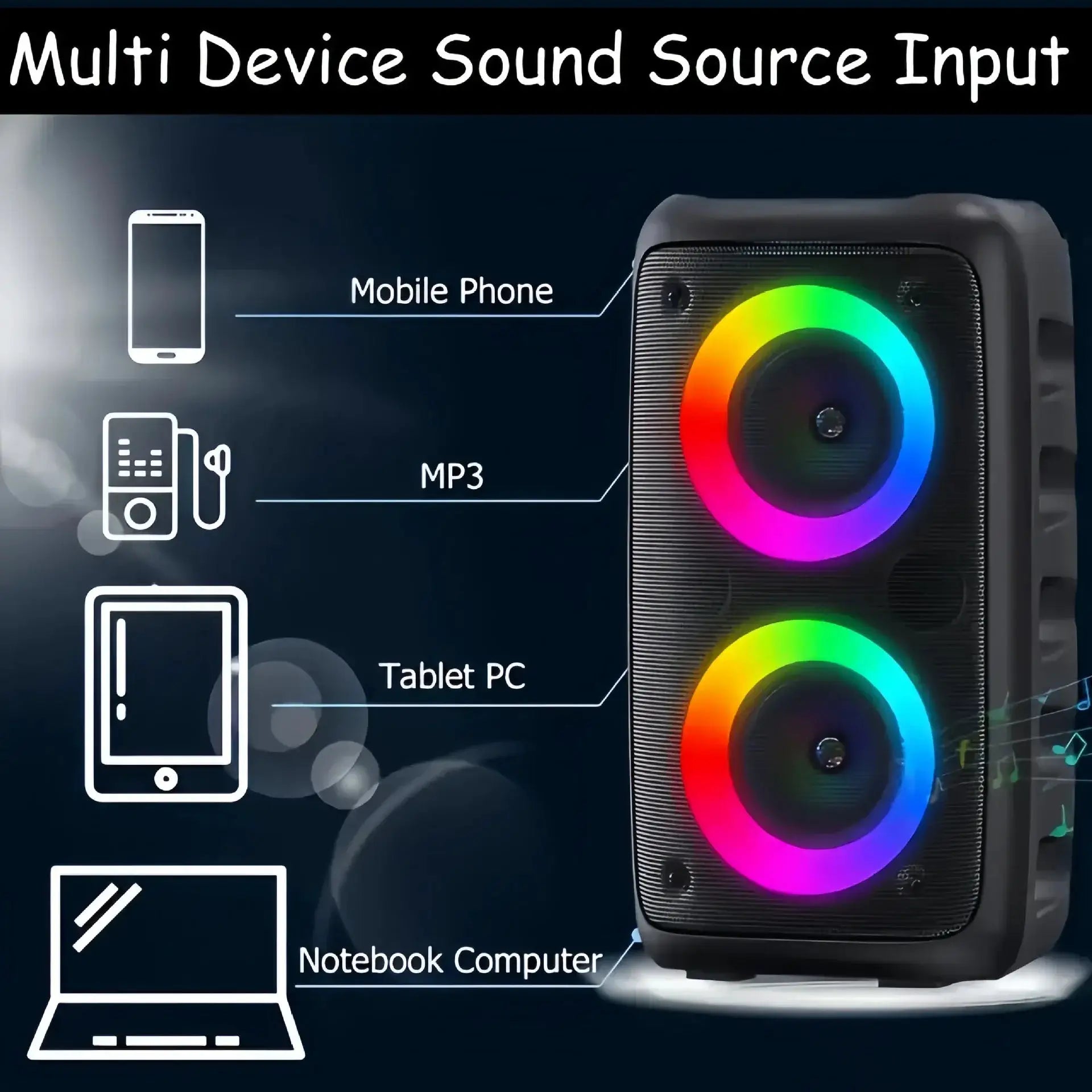 AyeBeau Portable Bluetooth Karaoke Speaker With FM Radio Microphone LED Lamp And TWS Subwoofer
