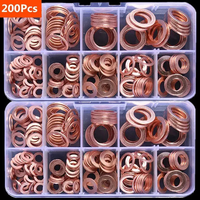 Copper Washer Gasket Nut and Bolt Set With Flat Ring Seals Assortment Kit in Box M8 M10 M12 M14 for Sump Plugs