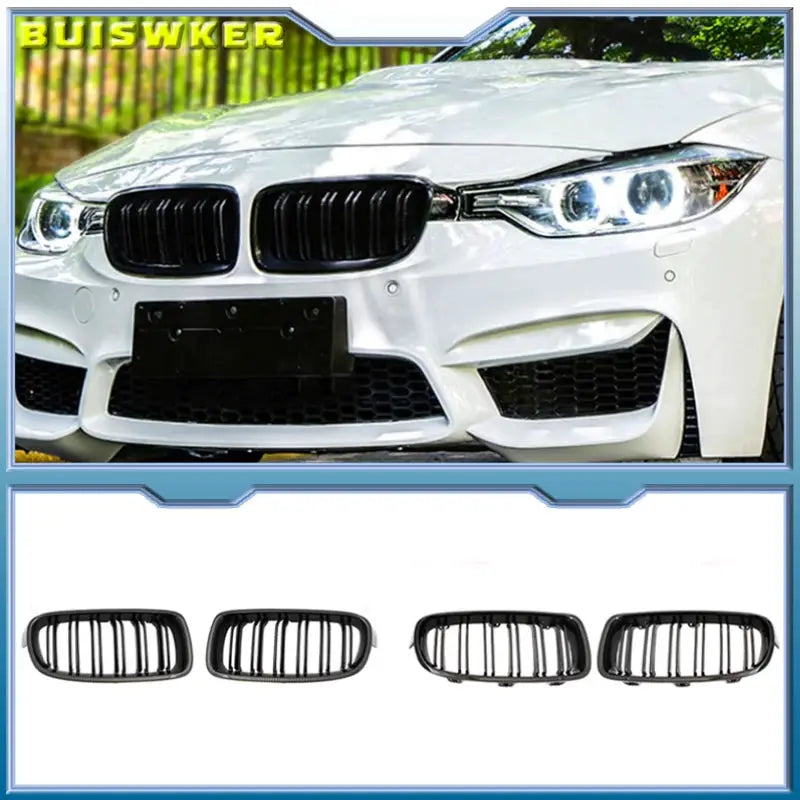 BMW front kidney grille dual-slat set, ABS plastic, black for F30/F31/F35 (2012-2018)