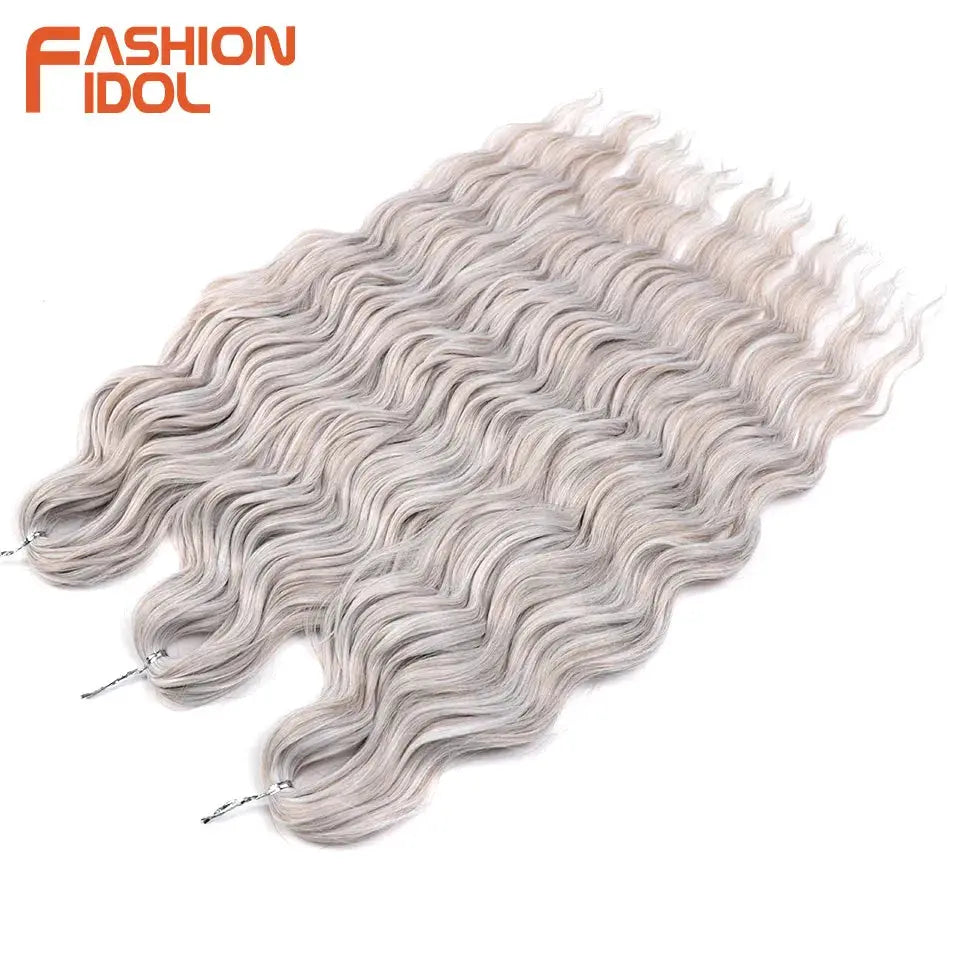 Anna 24 Inch synthetic water-wave braiding hair extensions by Fashion Idol, ombre blonde deep wave, 4-pack