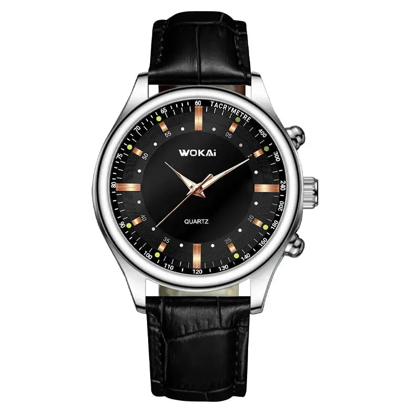 NovaLux Moon Phase Chronograph Leather Mens Watch With Luminous Hands And Complete Calendar