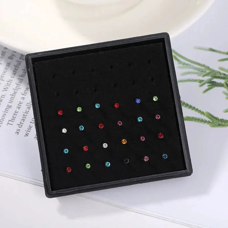 24 Piece Crystal Nose Ring Studs Jewelry Set Stainless Steel Hypoallergenic Body Piercing