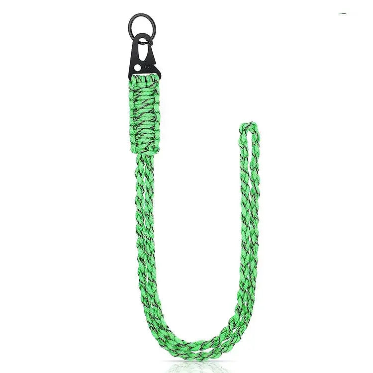 Simples Market heavy-duty paracord lanyard keychain, green braided cord with metal clip and ring