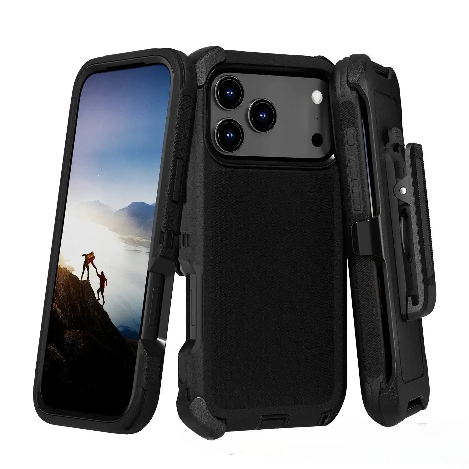 Simples Market Rugged Shockproof Case with Belt Clip for iPhone 17/16/15/14/13 Pro Max, black two-tone armor shell