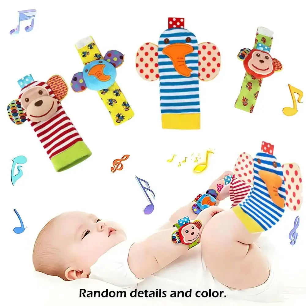 4 Piece Baby Wrist Rattle Socks Toys Set 0 To 12 Months Unisex Early Educational Development Cute Toddlers Sensory Gifts