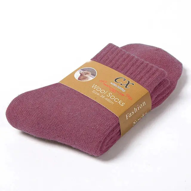 Unisex Merino Wool Winter Thermal Plush Snow Socks For Men And Women Solid Color