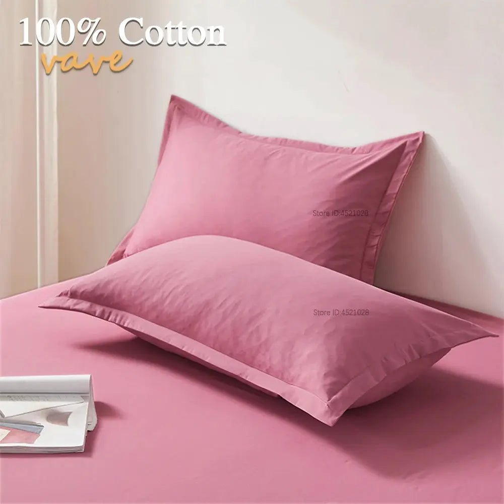 Simples Market pink full-size cotton fitted sheet set with elastic bands and two pillowcases