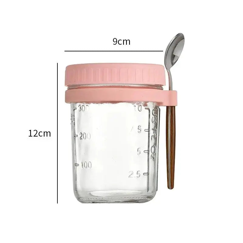 350ml Glass Overnight Oats Cup Portable With Lid And Integrated Spoon