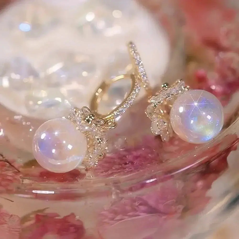 2022 New Trend Simulation Pearl Long Earrings With Flower Rhinestone Pendant For Women Wedding Korean Jewelry