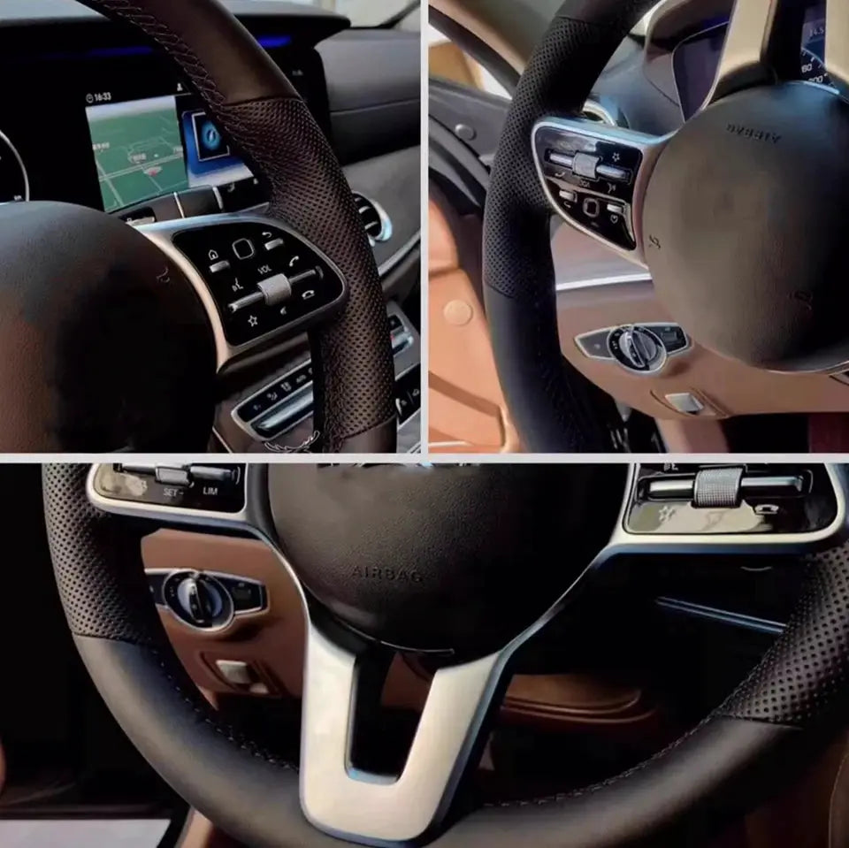 Steering wheel cover non-slip black braided leather by Simples Market for VW Golf 4, Passat B5, Seat Leon, Polo