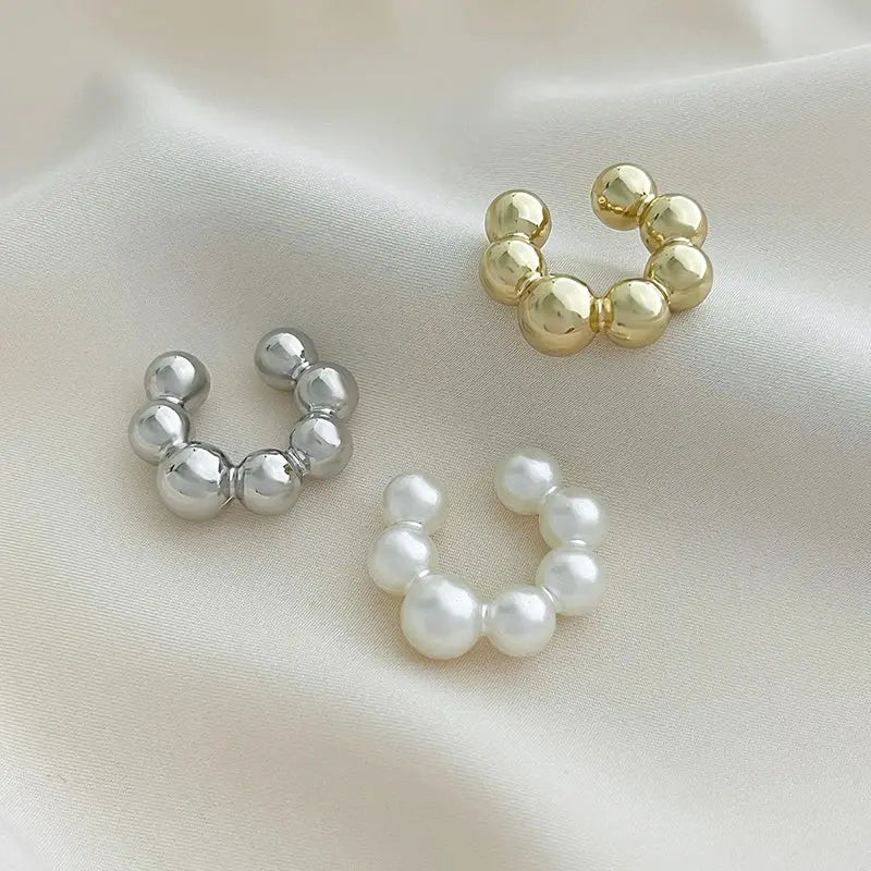 Simples Market Punk Vintage 3Pcs C-shaped ear clips with pearl acrylic beads in silver, gold and white