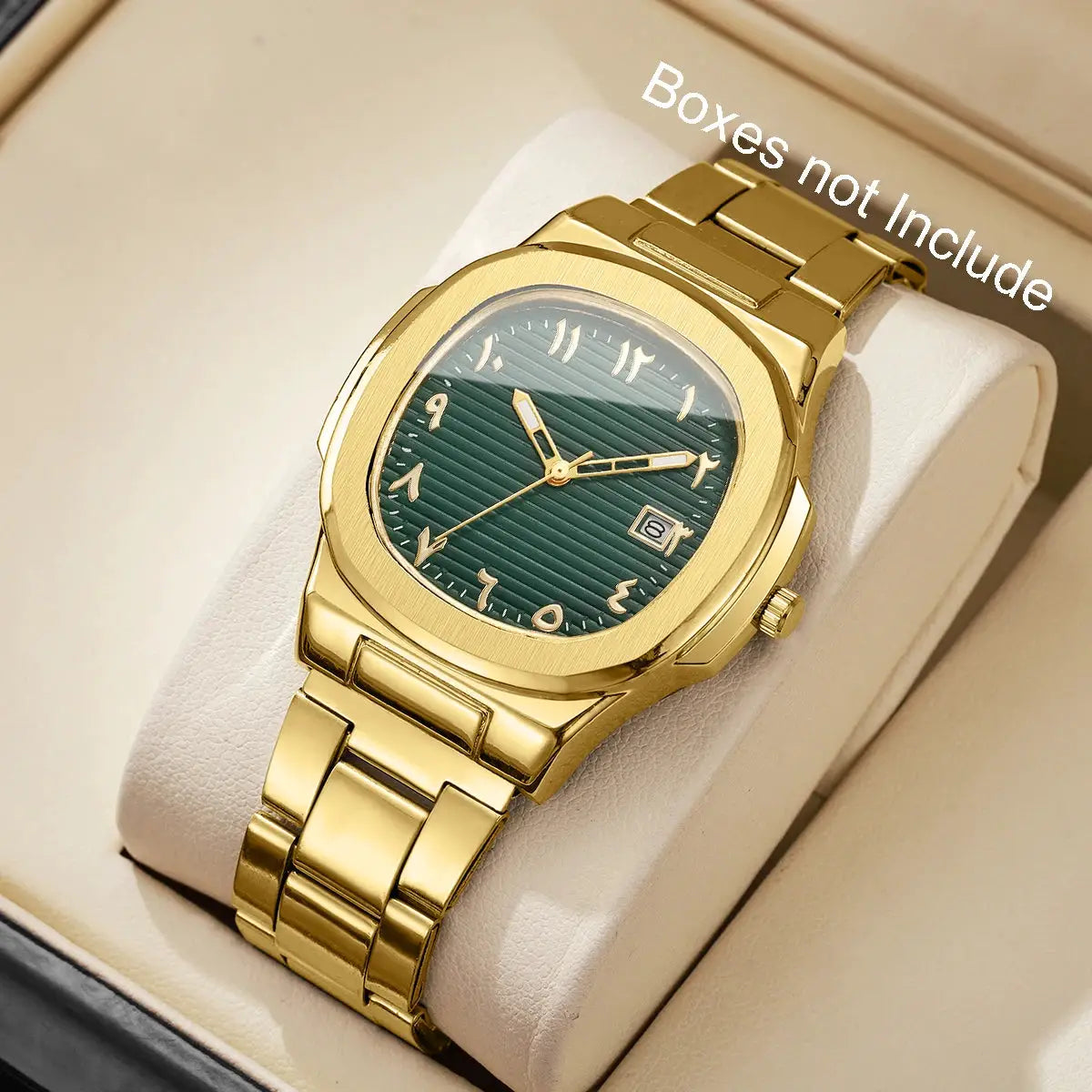 AuroraTime Luxury Square Dial Mens Business Watch Stainless Steel Strap Quartz Movement Calendar