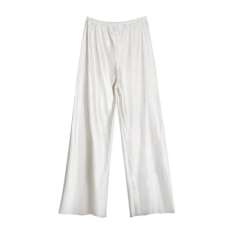 VelvetBloom Satin Wide Leg Pants With High Waist Elastic Closure For All Day Comfort And Elegant Summer Style