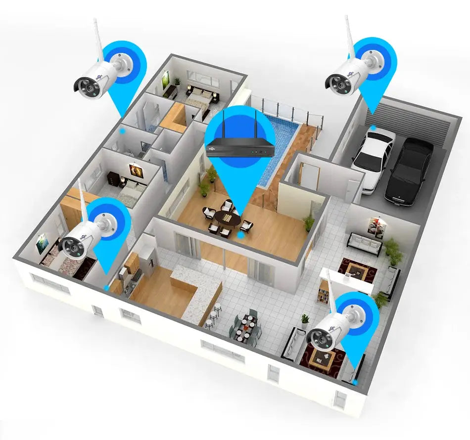 Hiseeu 3/5/8MP wireless IP camera system with five white waterproof cameras for home CCTV