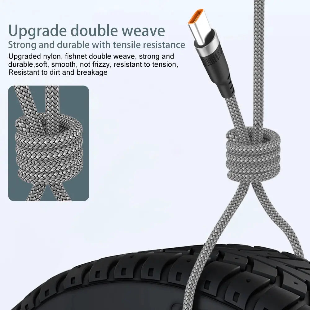 USB-C Cable 5A braided gray Simples Market; fast-charge compatible with iPhone 15–17 and Huawei, Samsung, Oppo, OnePlus