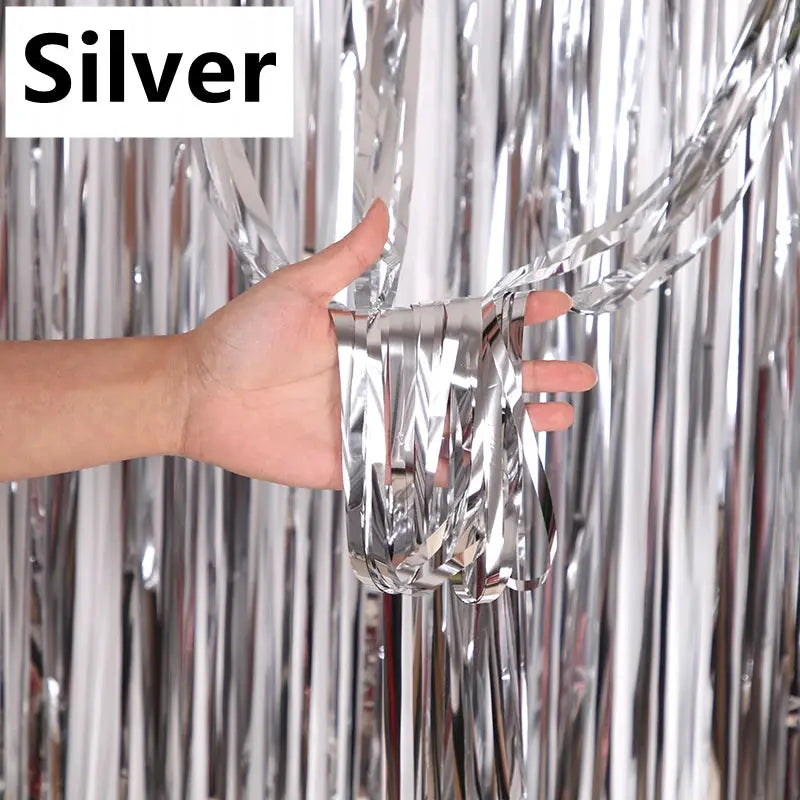New 4 2 1 Pack Party Backdrop Metallic Foil Fringe Tinsel Curtain For Birthday Wedding Baby Shower