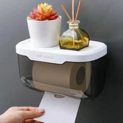 AquaGuard Waterproof Wall Mount Toilet Paper Holder Shelf Nail Free Traceless Install For Easy Bath Organization