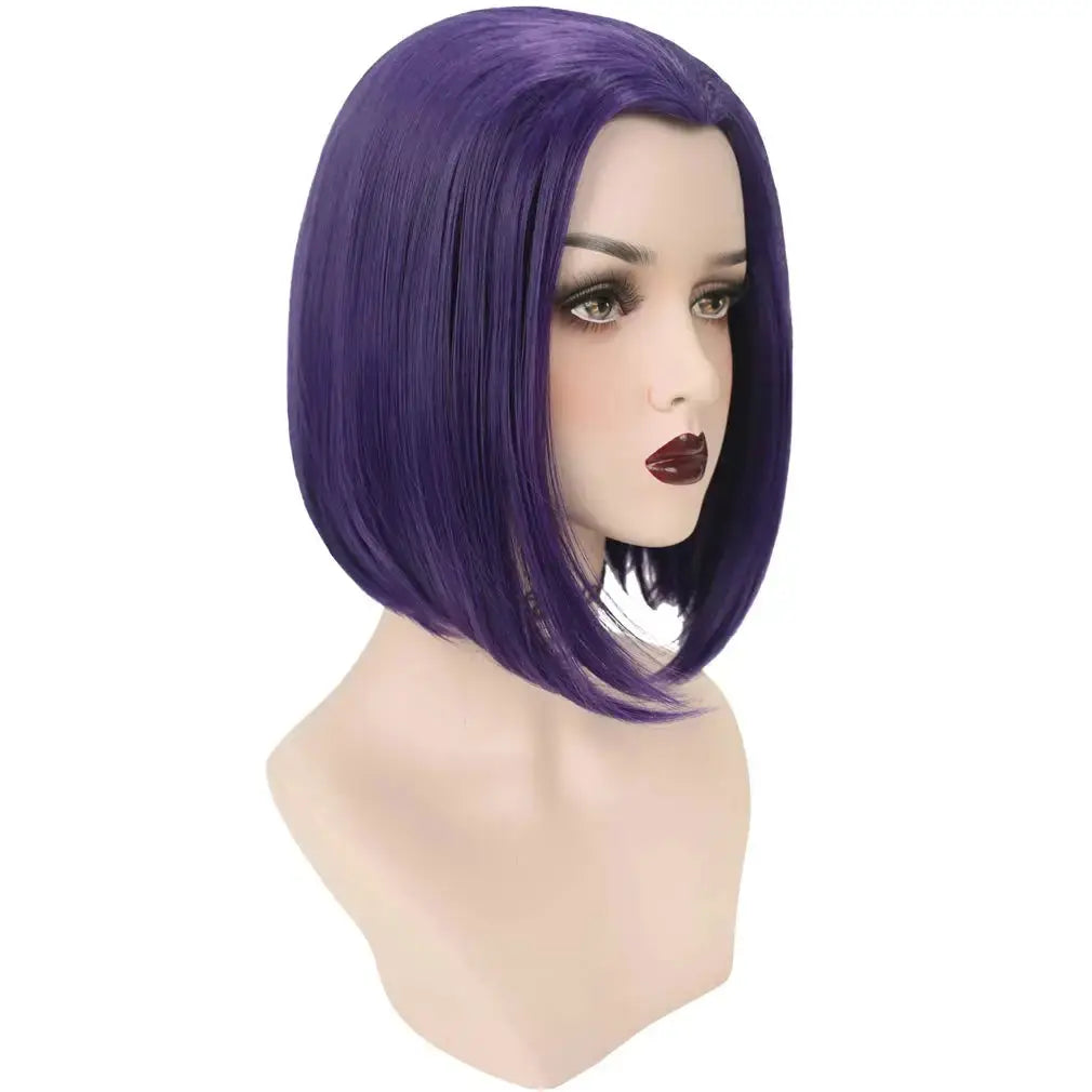 Simples Market Anime Raven cosplay wig, purple short straight bob, heat-resistant synthetic hair