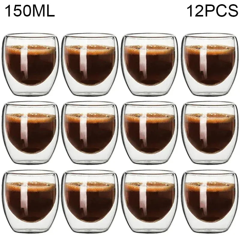 Double Wall Glass Kung Fu Tea Cup Set 80ml 150ml High Borosilicate Transparent Drinkware For Tea Coffee Milk Water