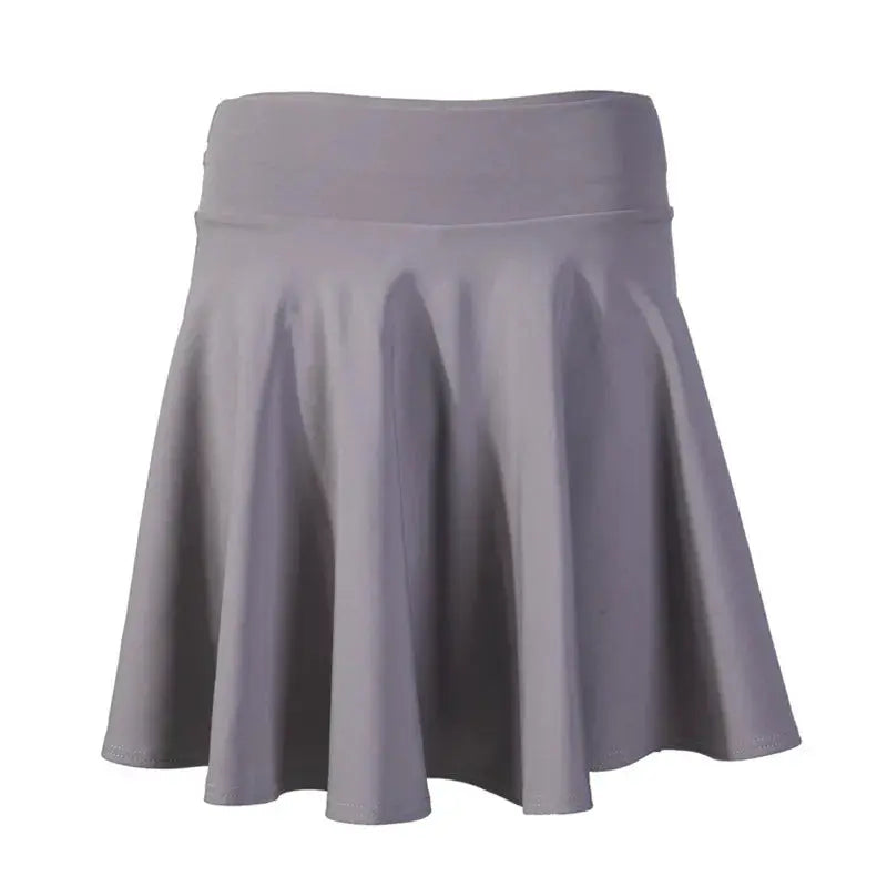 Flared gray skirt with a wide waistband and flowing panels