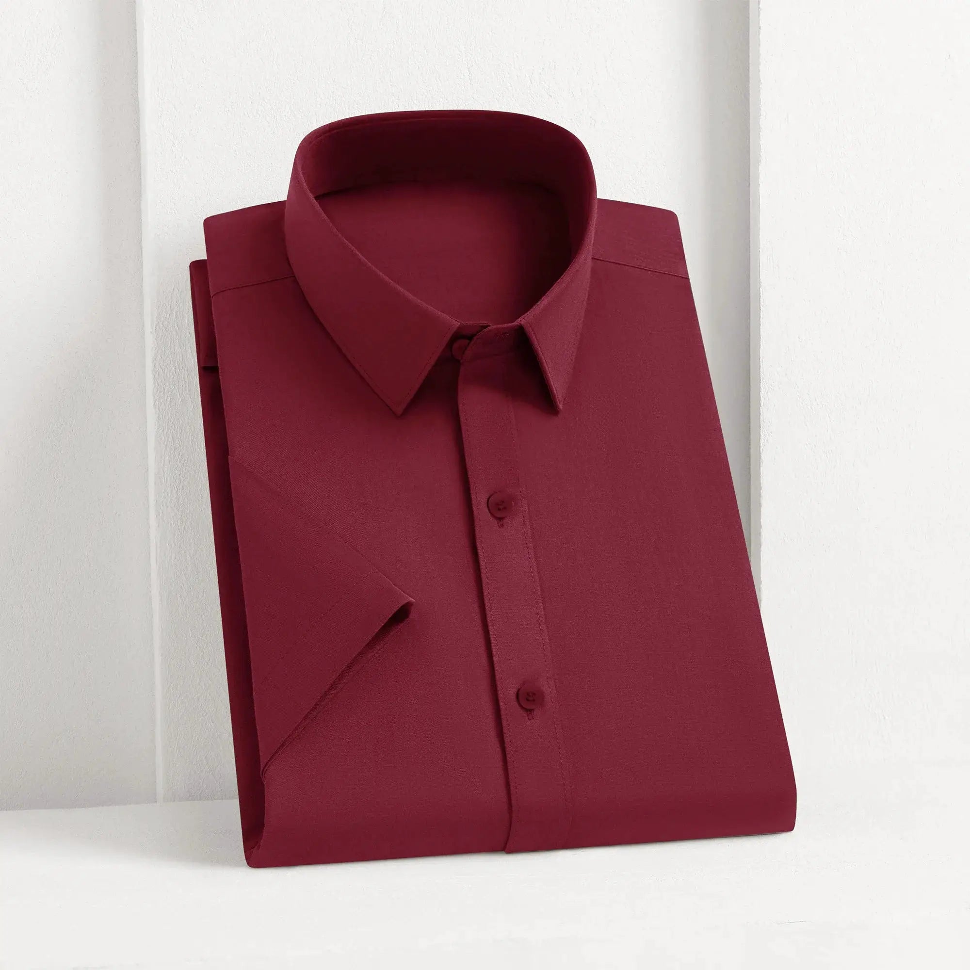 Simples Market men's burgundy short-sleeve shirt with folded collar, solid color