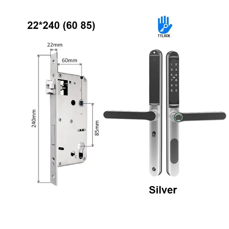 Sliding door smart lock with fingerprint keypad, silver finish, TTLOCK compatible by Simples Market