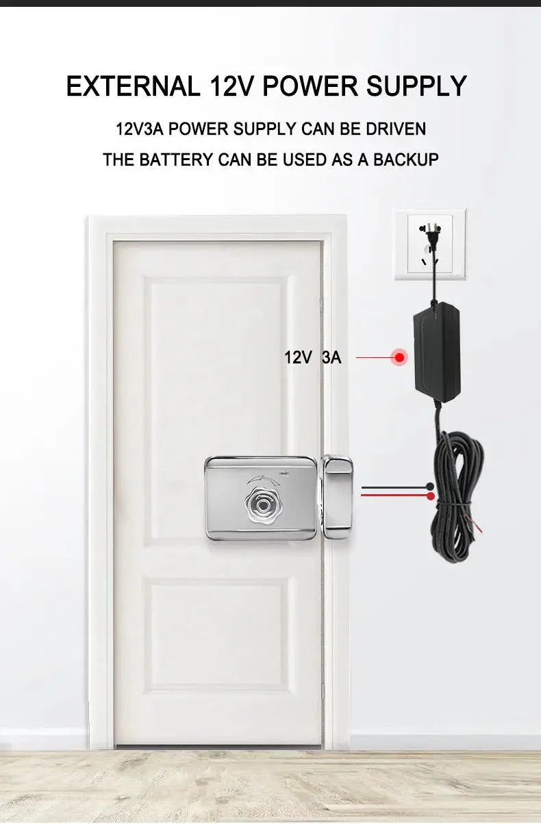 Simples Market Tuya WiFi fingerprint door lock, chrome finish, outdoor IP66 with external 12V power supply kit