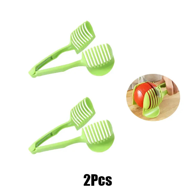 SwiftSlice Stainless Steel Handheld Fruit And Vegetable Slicer For Precise Uniform Slices Of Tomatoes Lemons And Onions