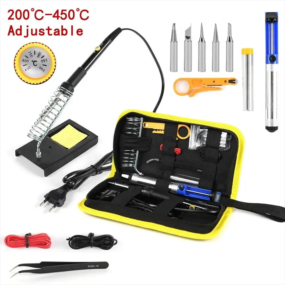 15 Piece Soldering Iron Kit 60W 450 C Adjustable Temperature Welding Tool Set With Solder Sucker Tin Wire EU Plug 220V