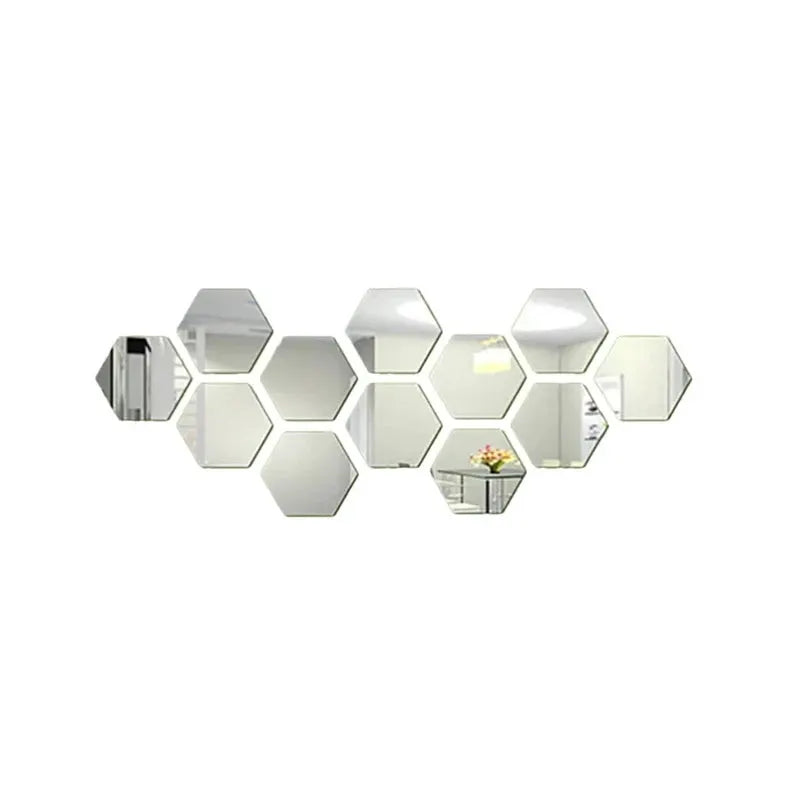 Simples Market hexagonal acrylic mirror wall stickers, 12pcs decorative crystal tiles for home decor