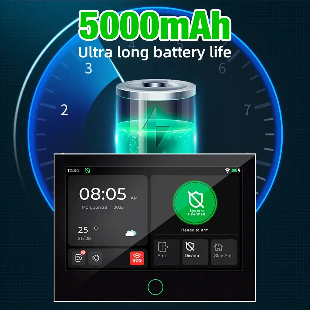 KERUI 4G/WiFi GSM home alarm panel, black with 7-inch IPS touchscreen