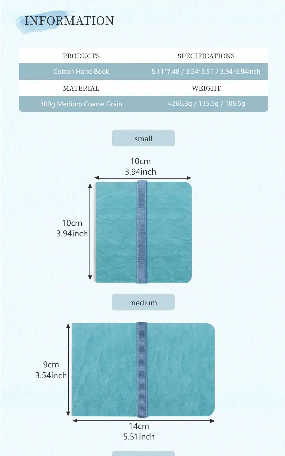 POTENTATE blue watercolor journal by Simples Market; set of 2 with elastic bands, 100% cotton 300gsm