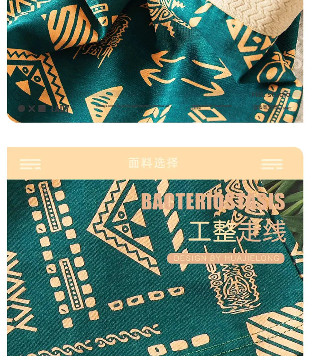 3-pack 100% cotton vintage-print women's panties with high-elastic waistband, teal geometric pattern
