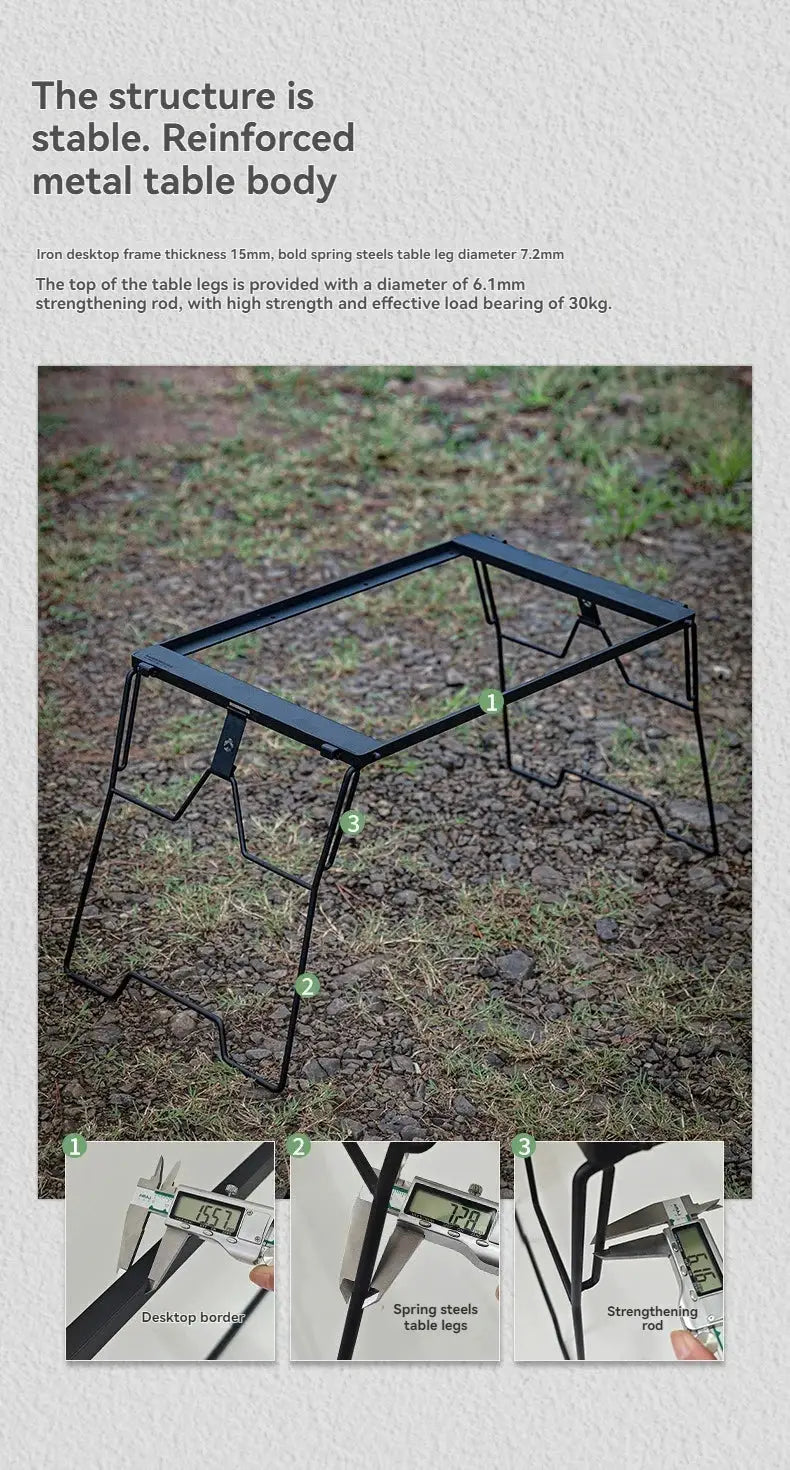 CampingMoon CK-25BK-1PIGT black metal camping table with foldable spring-steel legs for outdoor use