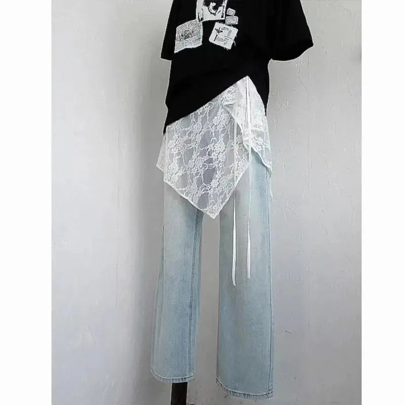 Lace wrap skirt from Simples Market with white floral lace overlay and layered curtain style