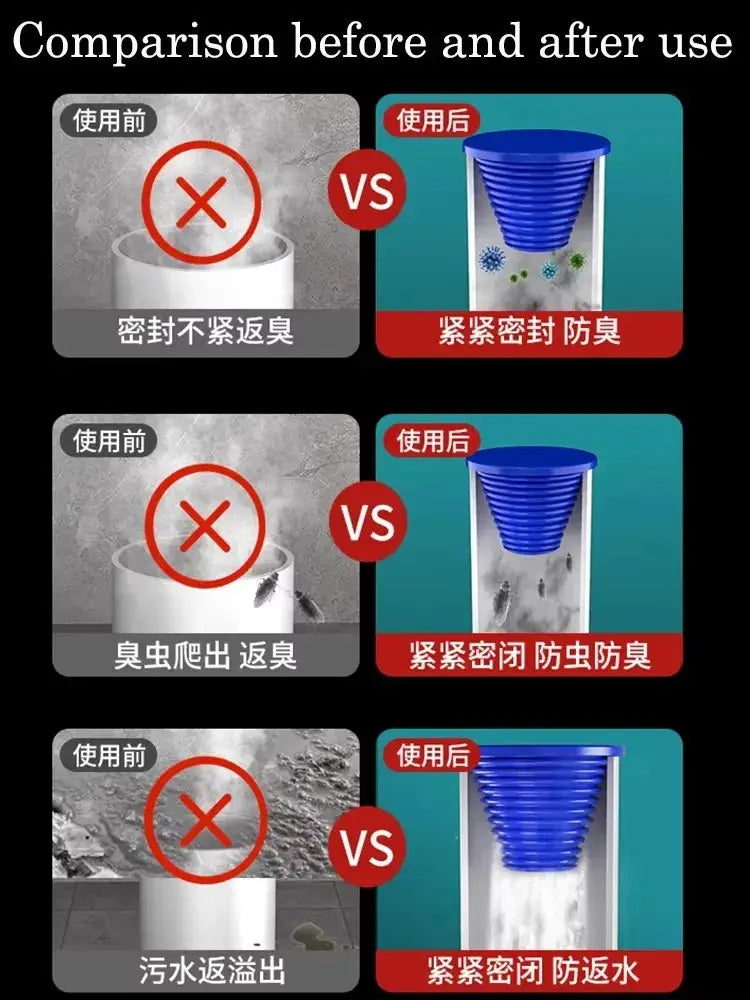 Simples Market silicone sewer pipe sealing ring for floor drains; blue top water plug, anti-odor seal, three panels