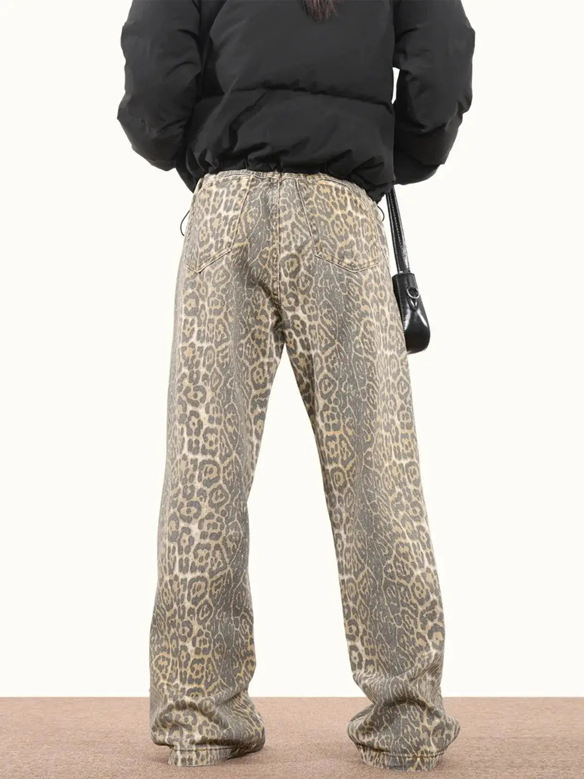 Baggy Wide Leg Jeans Women High Waisted Leopard Print Y2K Denim