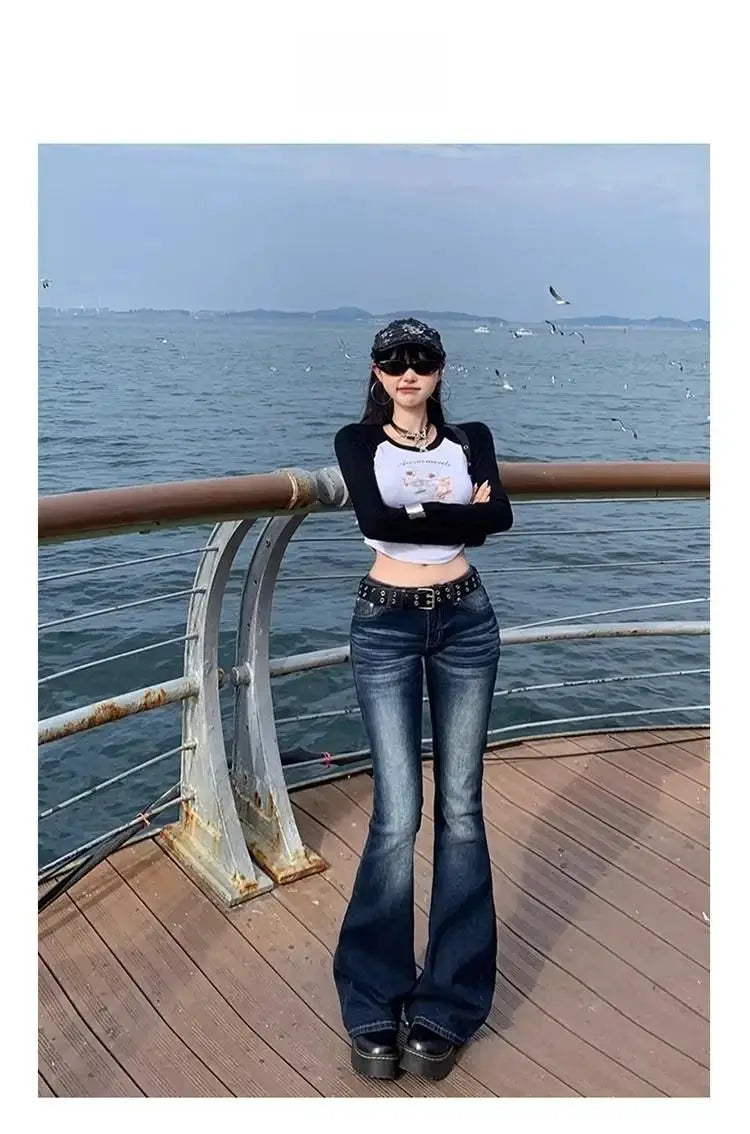 Y2K High Waist Slim Jeans Bootcut Flared Denim Trousers For Women
