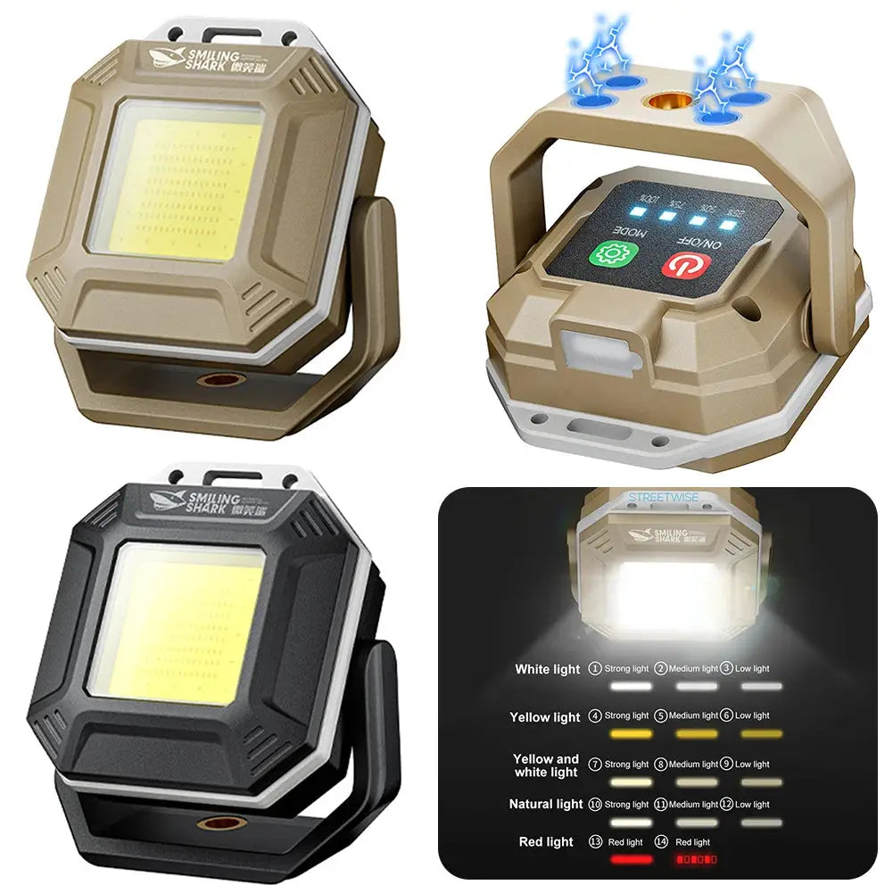 Three COB LED inspection lamps from Smiling Shark by Simples Market in beige and black with magnetic bases