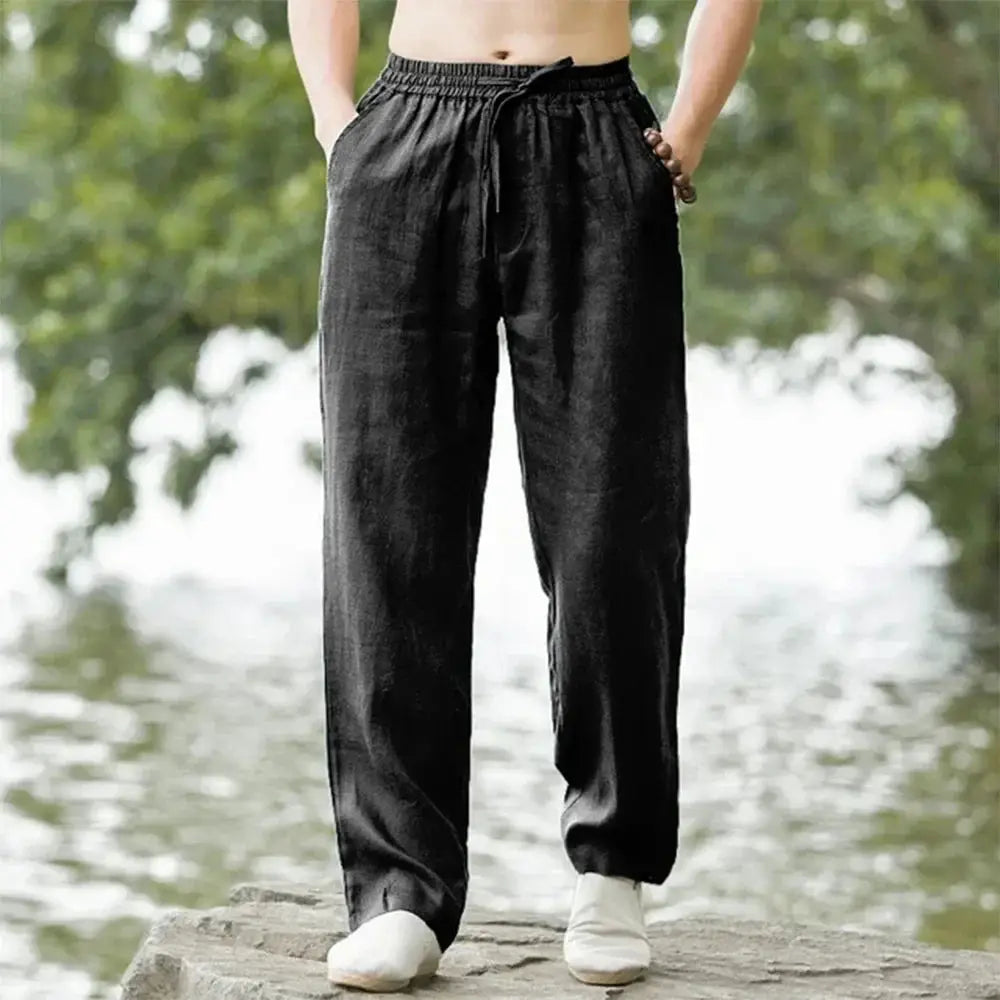2025 Summer Mens Cotton And Linen Oversized Wide Leg Pants With Elastic Waist Color Casual Loose Fit Artistic Style