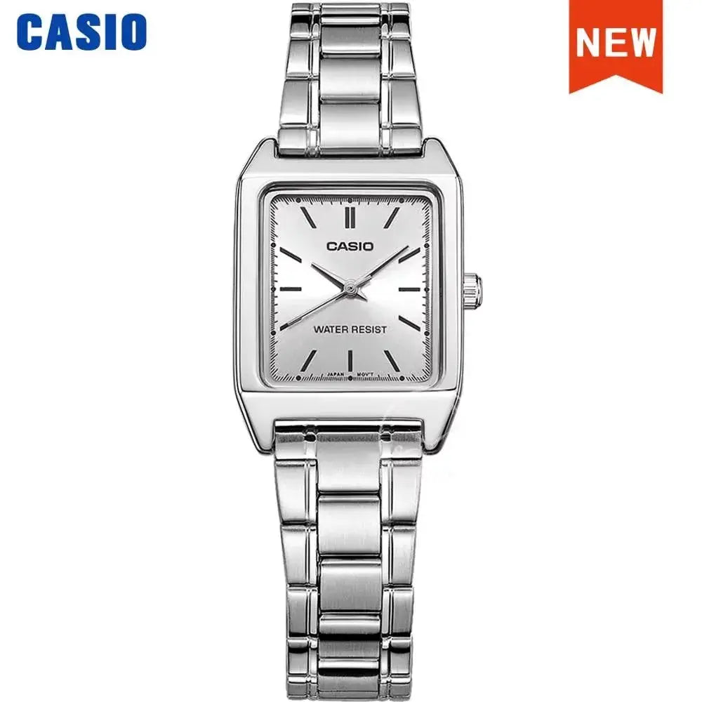 Casio women's stainless steel tonneau watch; silver-tone, water resistant