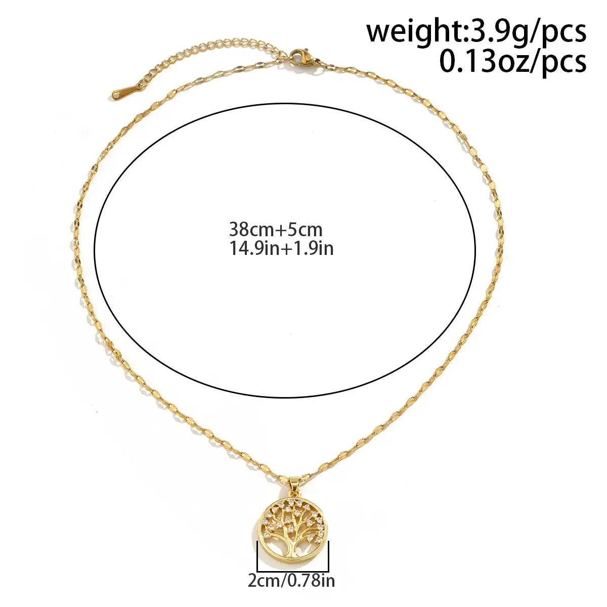 Gold-tone Tree of Life rhinestone pendant necklace, adjustable 38cm+5cm, 2cm pendant; Simples Market
